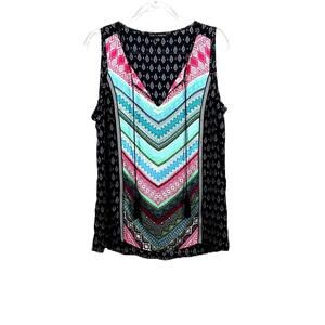 Zac & Rachel Sleeveless BOHO Tassels Top Flowy Colorful Tunic Blouse Sz. L